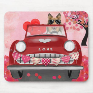 Rough Collie Dog Car with Hearts Valentine's Mouse Mat