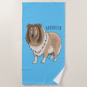 Rough collie dog cartoon illustration beach towel