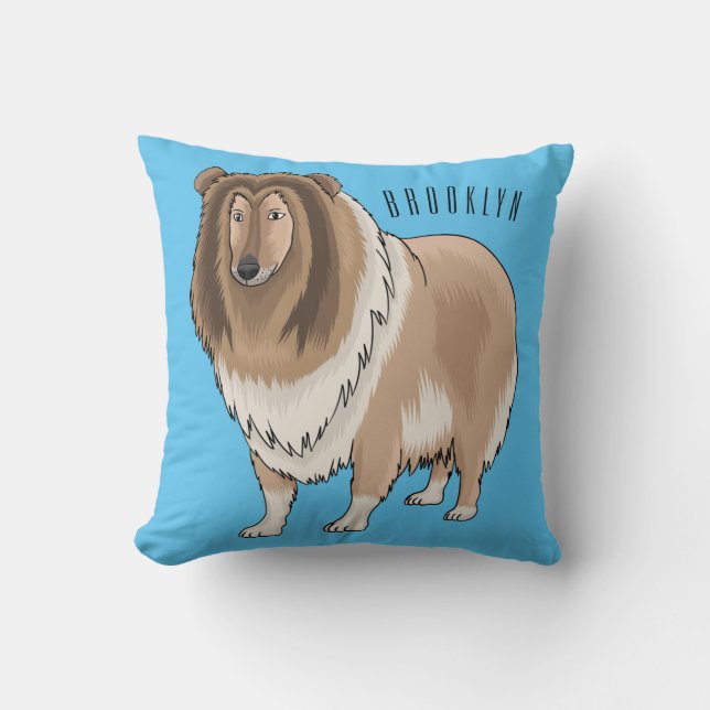 Rough collie dog cartoon illustration  cushion (Front)
