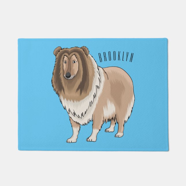 Rough collie dog cartoon illustration  doormat (Front)
