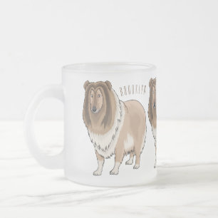 Rough collie dog cartoon illustration frosted glass coffee mug