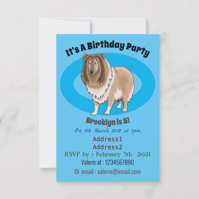 Rough collie dog cartoon illustration  invitation (Front)