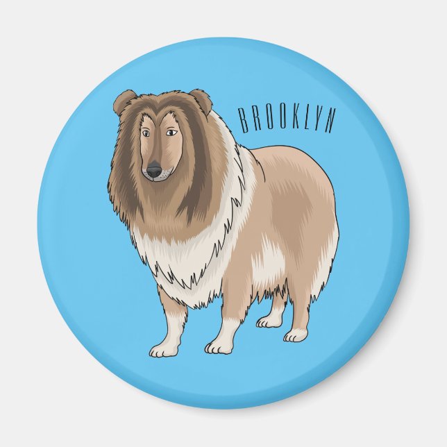 Rough collie dog cartoon illustration magnet (Front)