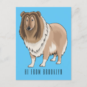 Rough collie dog cartoon illustration postcard