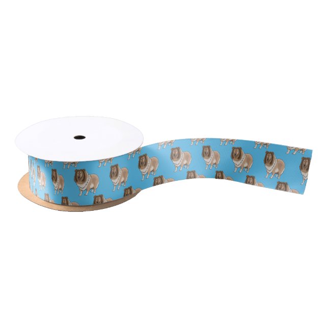 Rough collie dog cartoon illustration satin ribbon (Spool)