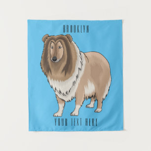 Rough collie dog cartoon illustration tapestry