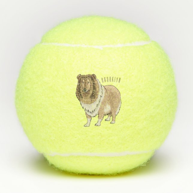 Rough collie dog cartoon illustration tennis balls (Front)