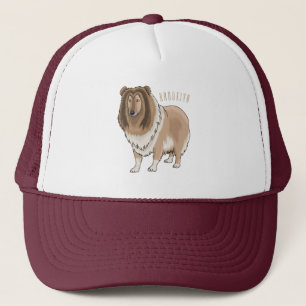 Rough collie dog cartoon illustration  trucker hat