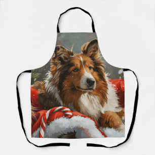 Rough Collie Dog Christmas Festive Apron