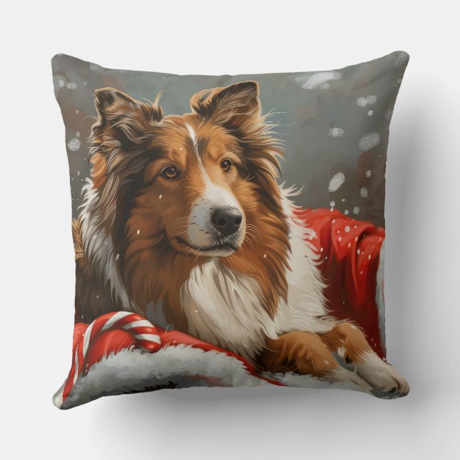 Rough Collie Dog Christmas Festive Cushion (Back)