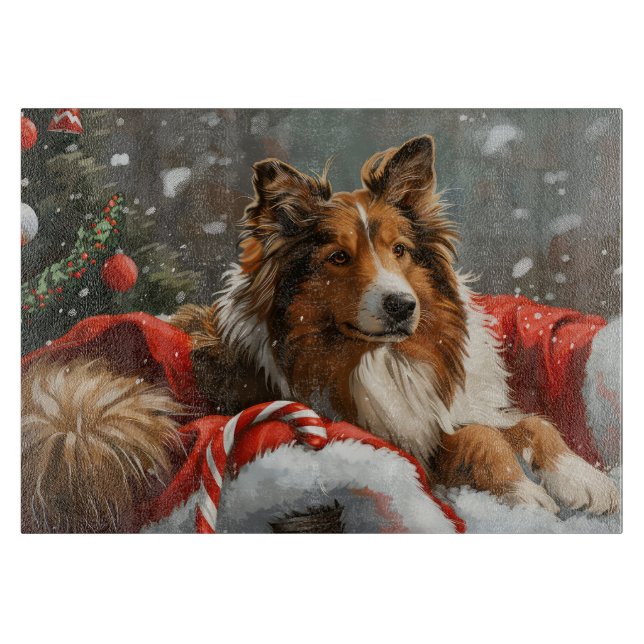 Rough Collie Dog Christmas Festive Cutting Board (Front)