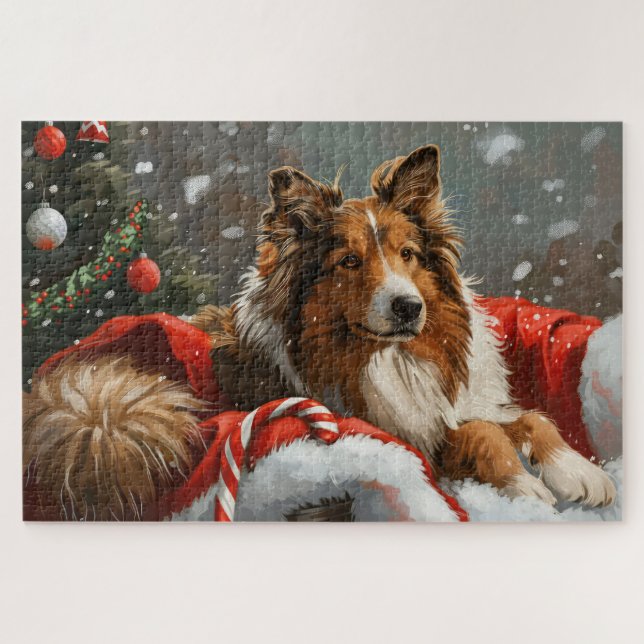 Rough Collie Dog Christmas Festive Jigsaw Puzzle (Horizontal)