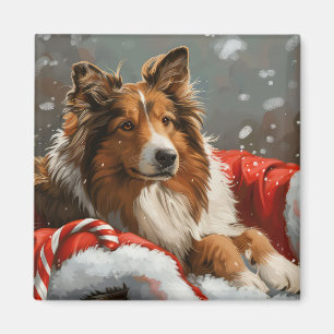 Rough Collie Dog Christmas Festive Magnet