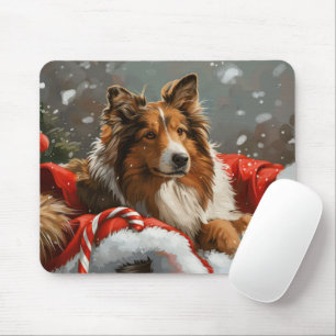 Rough Collie Dog Christmas Festive Mouse Mat