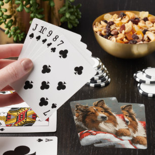 Rough Collie Dog Christmas Festive Playing Cards