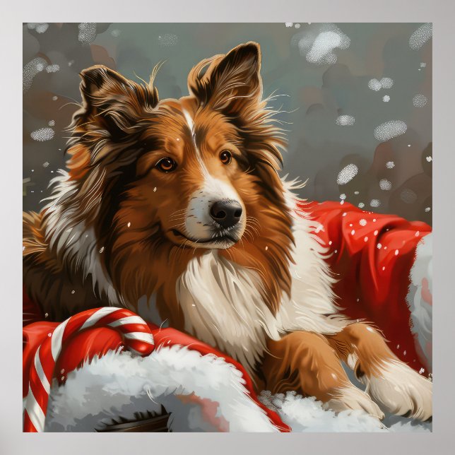 Rough Collie Dog Christmas Festive Poster (Front)