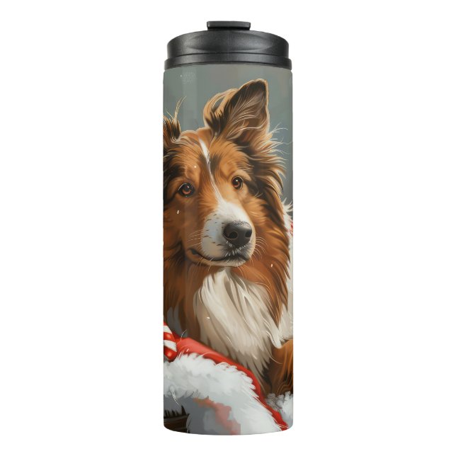 Rough Collie Dog Christmas Festive Thermal Tumbler (Front)