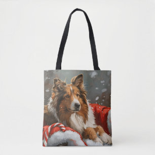 Rough Collie Dog Christmas Festive Tote Bag