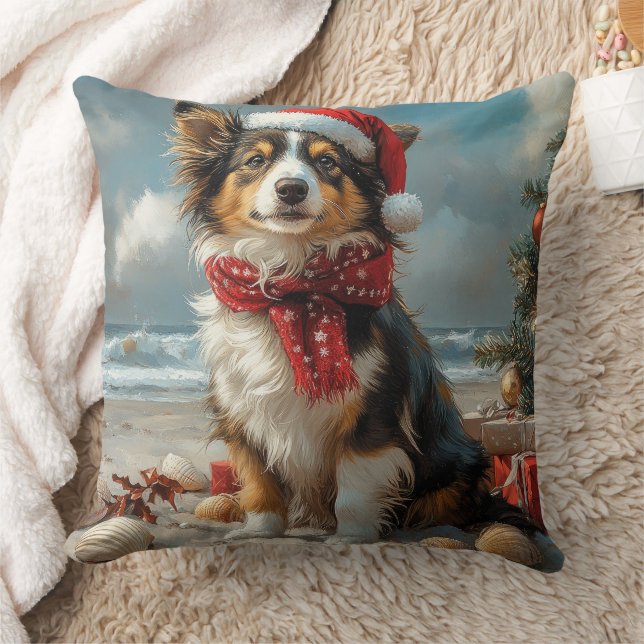 Rough Collie Dog Christmas Vintage Beach  Cushion (Blanket)