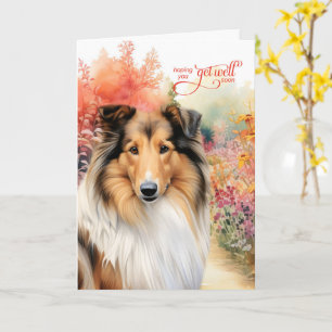 Rough Collie Dog Colorful Garden Path Get Well Card