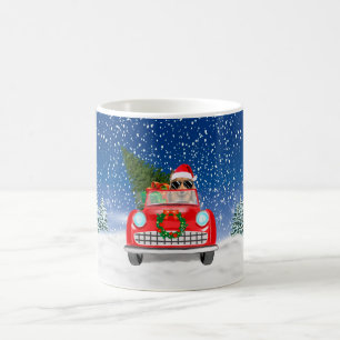 Rough Collie Dog Driving Car In Snow Christmas Coffee Mug