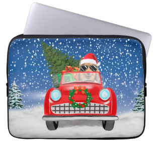 Rough Collie Dog Driving Car In Snow Christmas Laptop Sleeve