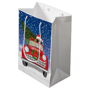 Rough Collie Dog Driving Car In Snow Christmas Medium Gift Bag