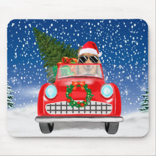 Rough Collie Dog Driving Car In Snow Christmas Mouse Mat