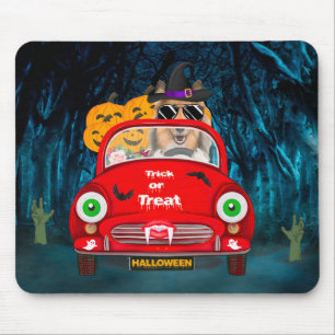 Rough Collie Dog Driving Car Scary Halloween Mouse Mat