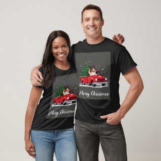Rough Collie Dog Driving Xmas Truck Christmas Tree T-Shirt