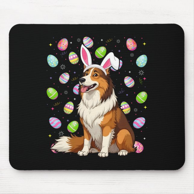 Rough Collie Dog Easter Egg Hunt Bunny Ear Easter  Mouse Mat (Front)