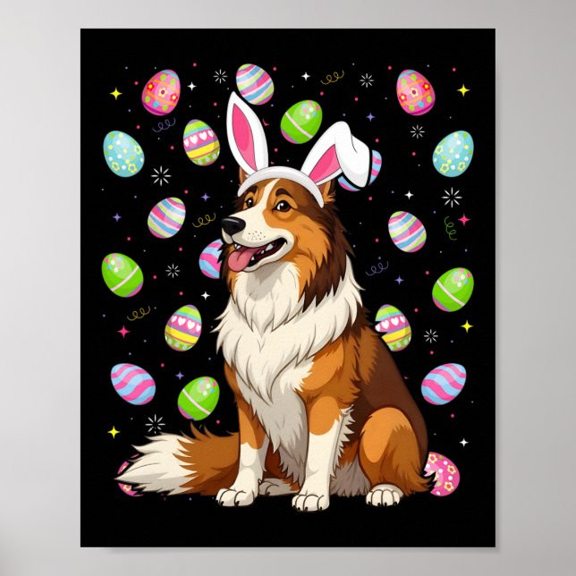 Rough Collie Dog Easter Egg Hunt Bunny Ear Easter  Poster (Front)