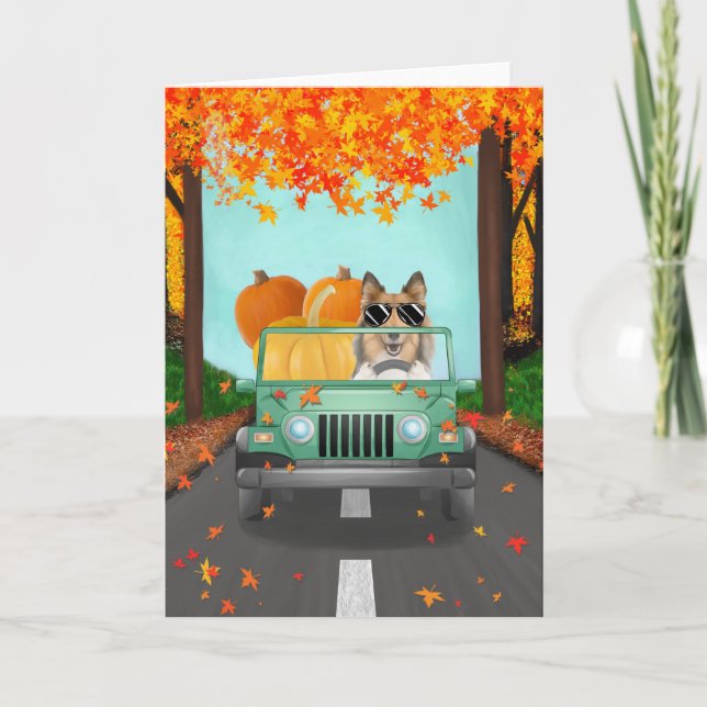 Rough Collie Dog Fall Pumpkin Card (Front)