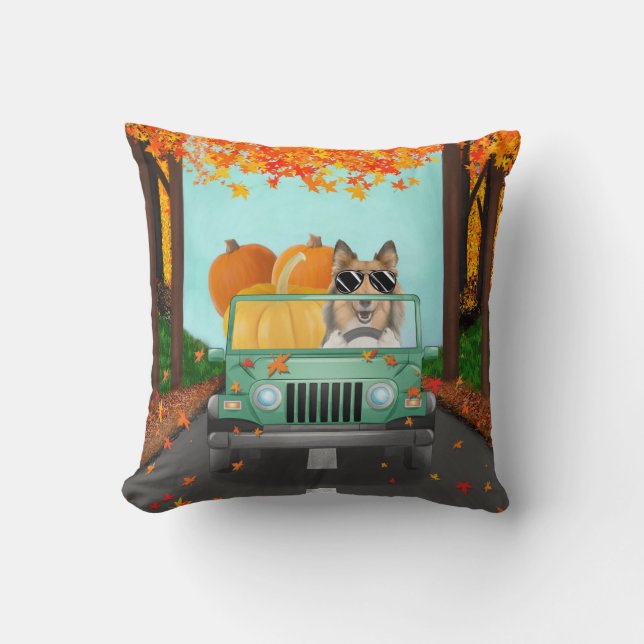 Rough Collie Dog Fall Pumpkin Cushion (Front)