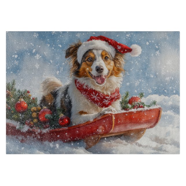Rough Collie Dog in Sledge Let it Snow Christmas Cutting Board (Front)