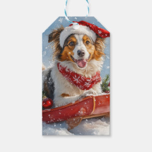 Rough Collie Dog in Sledge Let it Snow Christmas Gift Tags
