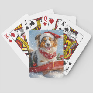 Rough Collie Dog in Sledge Let it Snow Christmas Playing Cards