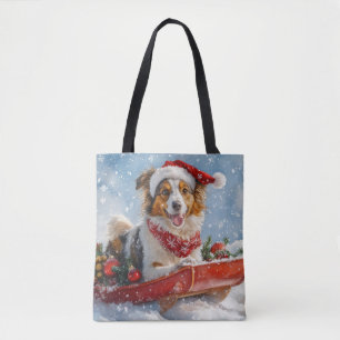 Rough Collie Dog in Sledge Let it Snow Christmas Tote Bag