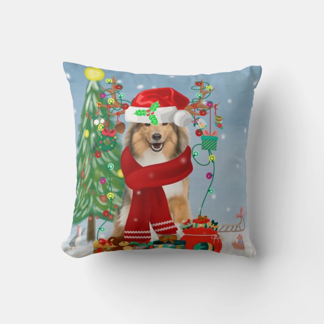 Rough Collie Dog in Snow Christmas Gift  Cushion (Front)