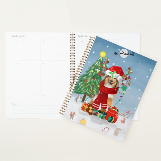Rough Collie Dog in Snow Christmas Gift   Planner (Display)