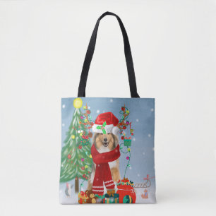 Rough Collie Dog in Snow Christmas Gift  Tote Bag