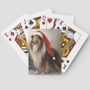 Rough Collie Dog in Snow Christmas Playing Cards