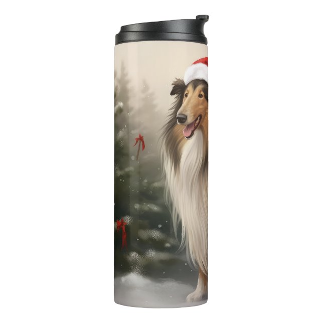 Rough Collie Dog in Snow Christmas Thermal Tumbler (Rotated Left)