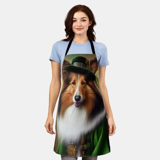 Rough Collie Dog in St. Patrick's Day Dress Apron (Worn)