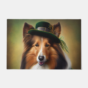 Rough Collie Dog in St. Patrick's Day Dress Doormat
