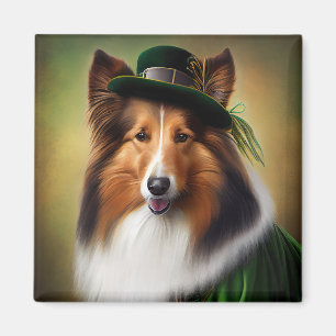 Rough Collie Dog in St. Patrick's Day Dress Magnet