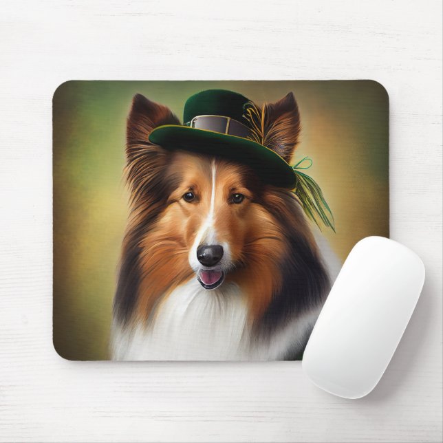 Rough Collie Dog in St. Patrick's Day Dress Mouse Mat (With Mouse)