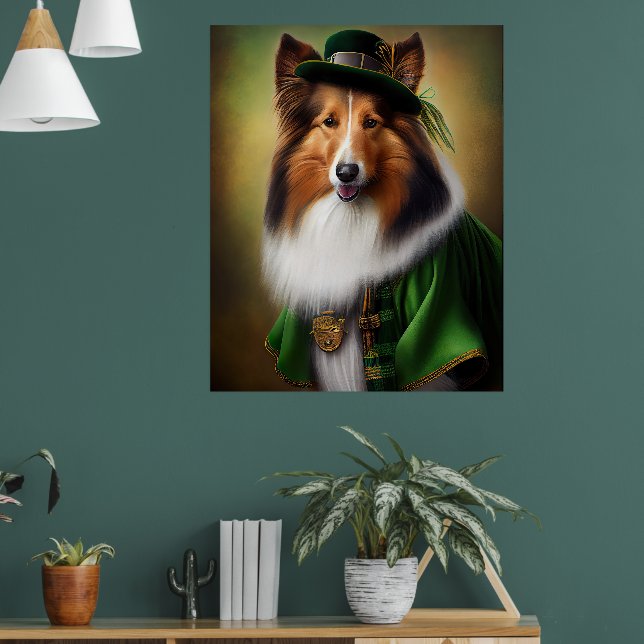Rough Collie Dog in St. Patrick's Day Dress Poster (Living Room 1)