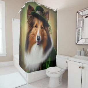 Rough Collie Dog in St. Patrick's Day Dress Shower Curtain