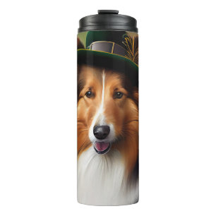 Rough Collie Dog in St. Patrick's Day Dress Thermal Tumbler